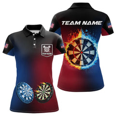 Maxcorners Blue And Red Dartoard Water Fire 3D Dart Polo & Quarter Zip Custom Dart Shirts For Men Dart Jerseys