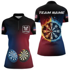 Maxcorners Blue And Red Dartoard Water Fire 3D Dart Polo & Quarter Zip Custom Dart Shirts For Men Dart Jerseys