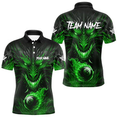 Maxcorners Personalized Dragon 8 Ball Fire Flame 3D Billiard Shirt For Men, Billiard League Team Jersey|Green TU2312