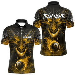 Maxcorners Personalized Dragon 8 Ball Fire Flame 3D Billiard Shirt For Men, Billiard League Team Jersey|Yellow TU2312