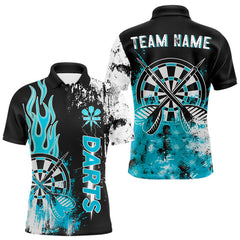 Maxcorners Personalized Blue Grunge Mens Dart Shirts Custom Dart Jerseys Team Polo & 1/4 Zip, Darts Uniform MT2510