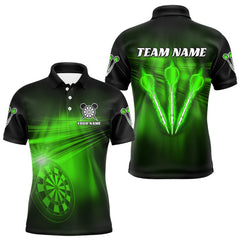 Maxcorners Personalized Green Darts Flash Light Men Dart Polo Shirt, Dart Team Shirt Dart Jersey