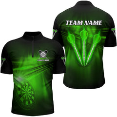 Maxcorners Personalized Green Darts Flash Light Men Dart Polo Shirt, Dart Team Shirt Dart Jersey