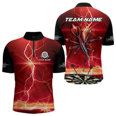Maxcorners Black And Red Dart Arrow Thunder Lightning Darts Shirt For Men Custom Dart Jerseys Polo & 1/4 Zip