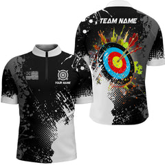 Maxcorners Personalized Paint White 3D Target Archery Men Polo & Quarter-Zip Shirts, Archery Jerseys Attires
