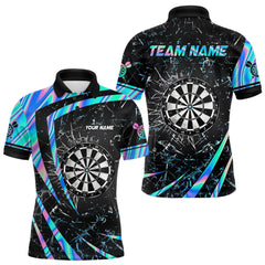 Maxcorners Personalized Holographic Glass Break Darts Shirt For Men Custom Darts Jersey Team Polo & 1/4 Zip LM0412