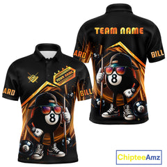 Maxcorners Orange Funny 8 Ball Billiard Shirt For Men Custom Pool Team Shirt, Billiard Jersey Polo & 1/4 Zip MT0811