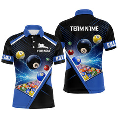 Maxcorners Customized Blue Thunder Lightning Strike Billiard Shirt For Men& Women, Billiard Team Shirt Pool Jerseys