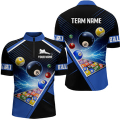 Maxcorners Customized Blue Thunder Lightning Strike Billiard Shirt For Men& Women, Billiard Team Shirt Pool Jerseys