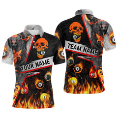 MaxCorners Billiard Pool 8 Ball Skull On Fire Customized Name, Team Name 3D Polo Shirt