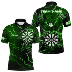 Maxcorners Personalized Thunder Lightning Eagle Green Darts Shirt Polo & Quarter Zip For Men Dart Team Jersey LM1809