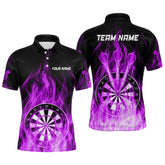Maxcorners Fire Flame Dartboard 3D Darts Polo & Quarter Zip Custom Dart Shirts For Men Dart Jerseys |Purple