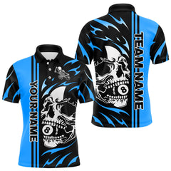 Maxcorners Personalized Blue 8 Ball Skull Billiard Shirt For Men Custom Pool Team Jersey, Billiard Outfit MT2407