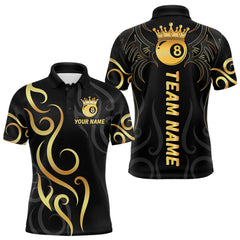 Maxcorners Black And Gold 8 Ball Crown Tribal Billiard Shirt For Men Custom Pool Jersey Billiard Team Shirt MT2808