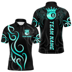 Maxcorners Black And Blue Cyan 8 Ball Crown Billiard Shirt For Men Custom Pool Team Jersey Polo & 1/4 Zip MT2808