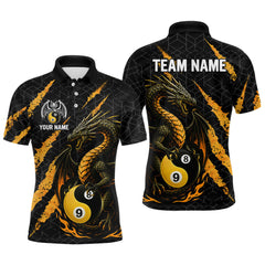 Maxcorners Custom Yellow Black Yin Yang 8 Ball & 9 Ball Dragon Billiard Shirts For Men |Pool Team Jerseys