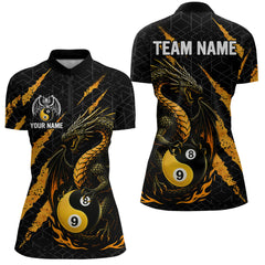 Maxcorners Custom Yellow Black Yin Yang 8 Ball & 9 Ball Dragon Billiard Shirts For Men |Pool Team Jerseys