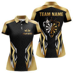 Maxcorners Black And Golden Crown Darts Shirt For Men Custom Darts Jerseys Team Polo & Quarter Zip Uniform LM0607