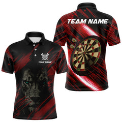 Maxcorners Personalized Red & Black Lion Dart Shirt For Men Custom Light Dartboard Team Jersey Polo & 1/4 Zip TU0807