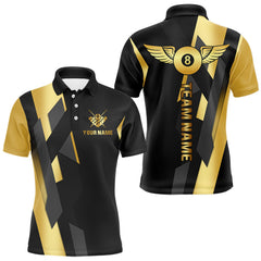 Maxcorners Black And Golden 8 Ball Wings Billiard Shirt For Men Custom Pool Team Jersey Polo & Quarter Zip LM2206