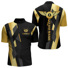 Maxcorners Black And Golden 8 Ball Wings Billiard Shirt For Men Custom Pool Team Jersey Polo & Quarter Zip LM2206