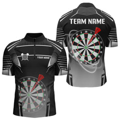 Maxcorners Black And White Dartboard Lights Custom Darts Polo & Quarter Zip For Men, 3D Darts Team Jersey MT1309