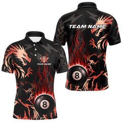 Maxcorners Black And Red Flaming 8 Ball Pool Shirt For Men Custom Dragon Billiards Team Jersey Polo & 1/4 Zip TU1509