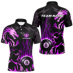 Maxcorners Black And Purple Flaming 8 Ball Pool Shirt For Men Custom Dragon Billiard Jersey Polo & 1/4 Zip TU1509