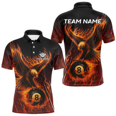 Maxcorners Customized Orange 8 Ball Fire Flame Eagle Billiard Shirt For Men, Pool Team Jersey Polo & 1/4 Zip LM2007