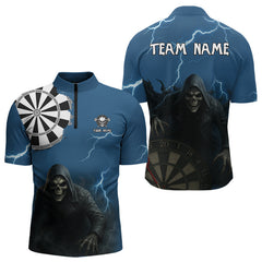 Maxcorners Black And Navy Skeleton Dartboard Darts Shirt For Men - Custom Team & Player Name LM1625