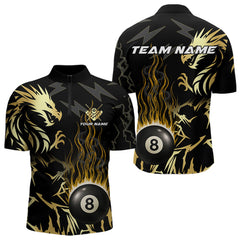 Maxcorners Black And Gold Flame 8 Ball Pool Shirt For Men Custom Dragon Billiards Team Jersey Polo & 1/4 Zip LM1625
