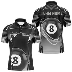 Maxcorners Black And Grey 8 Ball Pool Lights Billiard Polo & 1/4 Zip For Men Custom 3D Billiard Team Jerseys LM1008