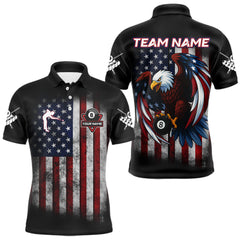 Maxcorners Grunge American Flag Eagle 8 Ball Billiard Polo & 1/4 Zip Custom Men's Patriotic Pool Team Jersey LM0803