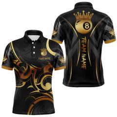 Maxcorners Black And Gold 8 Ball Crown Tribal Billiard Shirt For Men Custom Pool Team Jersey Polo & 1/4 Zip LM0210