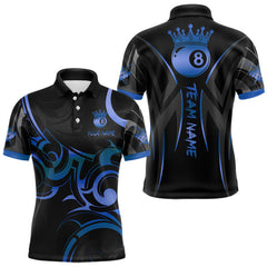 Maxcorners Black And Blue 8 Ball Crown Tribal Billiard Shirt For Men Custom Pool Team Jersey Polo & 1/4 Zip MT707