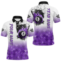 Maxcorners Custom White And Purple Hexagon 8 Ball Flame Billiard Shirt For Men, Funny Pool Team Jersey TU0508