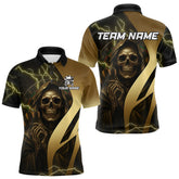 Maxcorners Personalized Golden Grim Reaper Lightning Darts Shirt For Men, Darts Team Jersey Polo &1/4 Zip LM3006