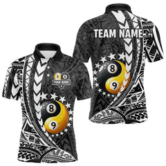 Maxcorners Custom White Black Tribal Yin-Yang 8 & 9 Ball Billiard Shirt For Men, Funny Pool Team Jersey LM2608