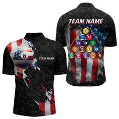 Maxcorners American Flag 8 Ball Billiard Shirts For Men Custom Pool Team Jerseys Polo & Quarter Zip