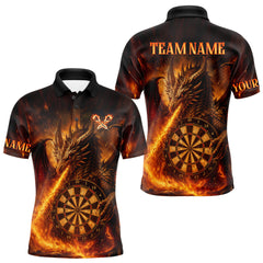 Maxcorners Orange Flaming Dragon Darts Jersey For Men Custom Polo & Quarter Zip Darts League Team Shirt TU0508