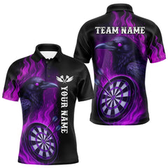 Maxcorners Black And Purple Flame Raven Darts Shirt For Men Custom Halloween Darts Team Jersey Outfit TU1108