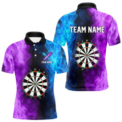Maxcorners Blue And Purple Custom Fire Darts Shirt For Men, Personalized Darts Team Jersey Polo & 1/4 Zip LM2206