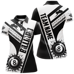 Maxcorners Custom Black White Cracky Billiard 8 Ball Pool Men Polo Shirts, Unique Pool Balls Shirts For Team LM154