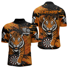 Maxcorners Personalized Black And Orange Tiger Darts Shirt For Men Custom Darts Jersey Team Polo & 1/4 Zip LM3006