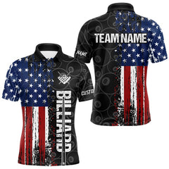Maxcorners Grunge American Flag 8 Ball Pool Billiard Shirt For Men Custom Patriotic Billiard Team Jersey