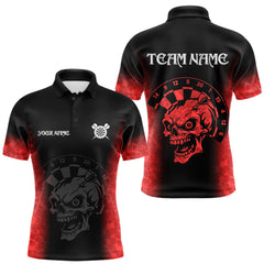 Maxcorners Black And Red Custom Skull Darts Shirt For Men, Darts Jersey Pocket Option TU0812