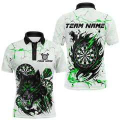 Maxcorners White Grunge Wolf Dart Shirt & Pocket Option Custom Men's Dart Jersey|Green TU0812