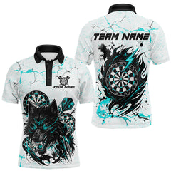 Maxcorners White Grunge Wolf Dart Shirt & Pocket Option Custom Men Dart Jersey|Turquoise TU1512