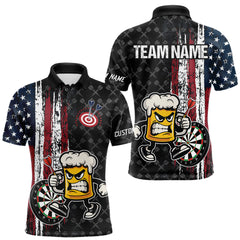 Maxcorners Funny Angry Beer Grunge American Flag Darts Shirt For Men, Custom Patriotic Darts Team Jersey