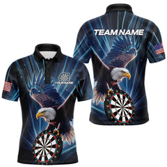 Maxcorners Personalized Eagle Lightning Blue Darts Shirt For Men Custom Darts Jersey Team Polo & 1/4 Zip